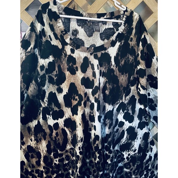 Chelsea & Theodore Woman Leopard Print Tan & Black Lagenlook Knit Tunic 3X - Picture 3 of 6